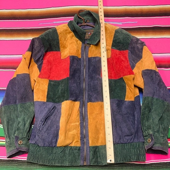 Vintage Patchwork Leather Bomber Jacket Men's M Colorful 80s 90s Lined Korea - Picture 9 of 12